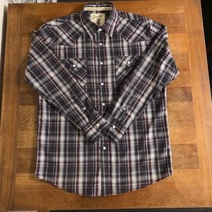 Costal Men's Plaid Gray Long Sleeve Shirt Large
